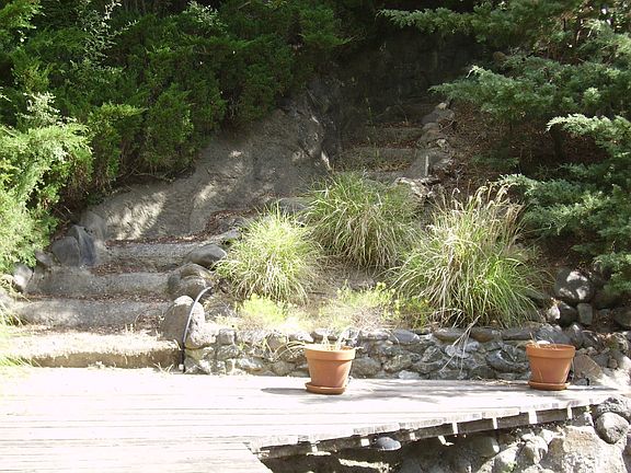 Footbridge leads to private deck area