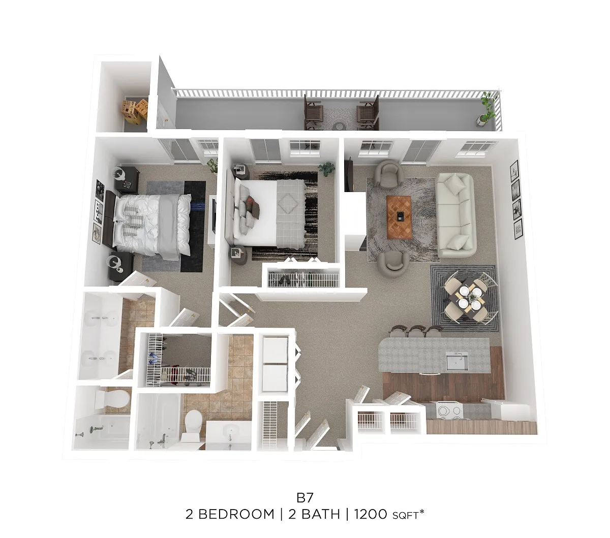 Floor plan Two Bed Two Bath - 1200 Sqft