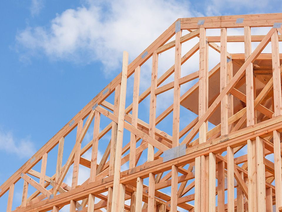 Wood Home Framing Abstract At Construction Site.
