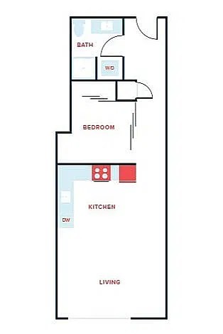 Floor plan Open 1 Bed, 1 Bath - Apt G (Income Qualified)
