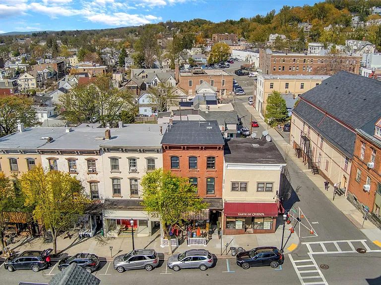 Aerial View: Welcome to the charm of downtown Tarrytown's Main Street .
