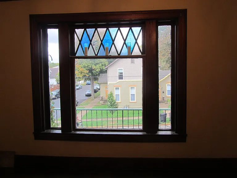 Living room window, looking out at balcony