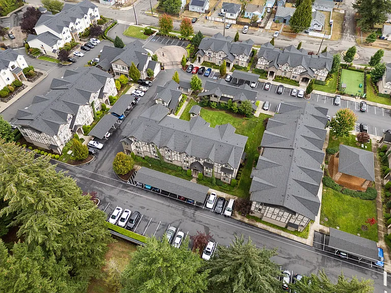 A bird's-eye view of Tudor Village at the Mall's welcoming South Tacoma community.
