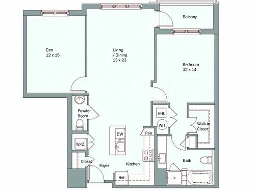Floor plan Sisley (1 bed with Den x 1.5 bath)