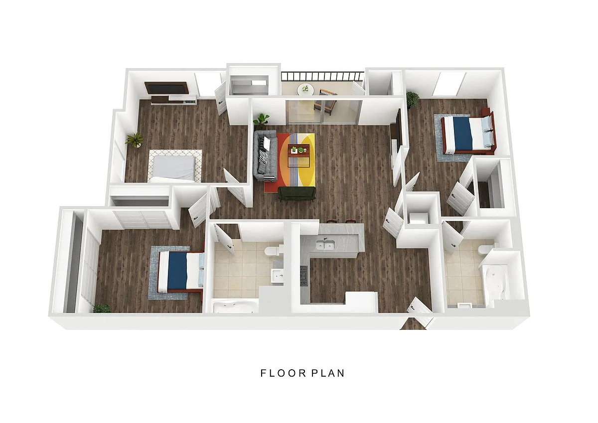 Floor plan Three Bedroom Two Bath