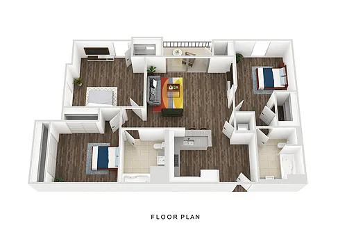 Floor plan Three Bedroom Two Bath
