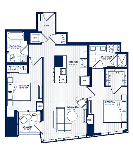 Floor plan 2 Bed/2 Bath-E6