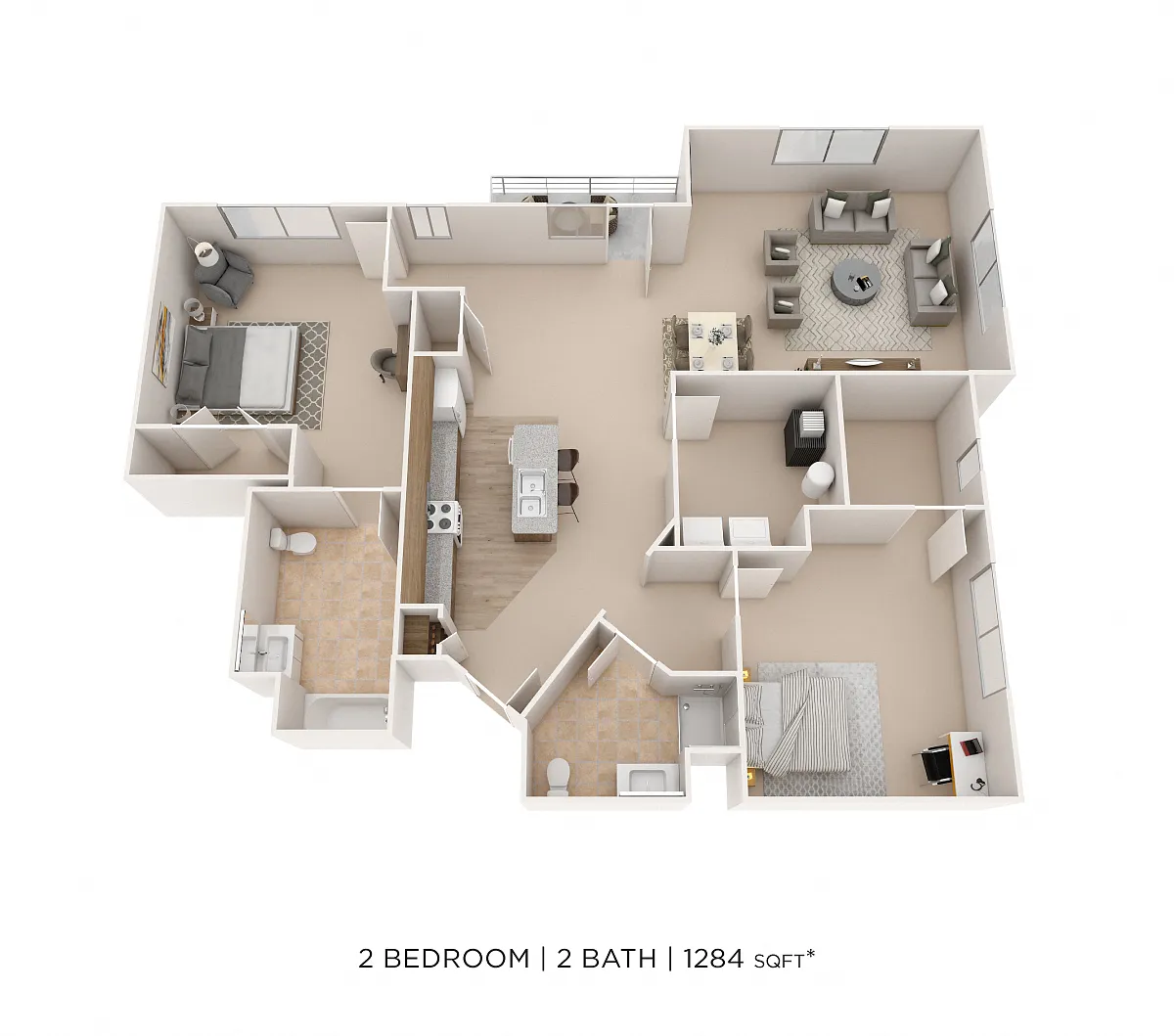 Floor plan Two Bedroom 2 Bath- 1284 sqft