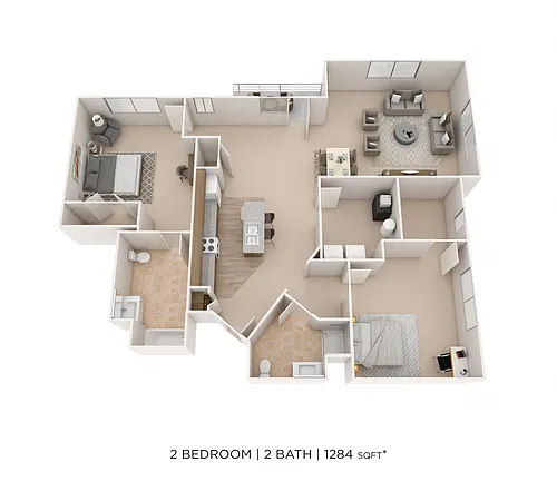 Floor plan Two Bedroom 2 Bath- 1284 sqft