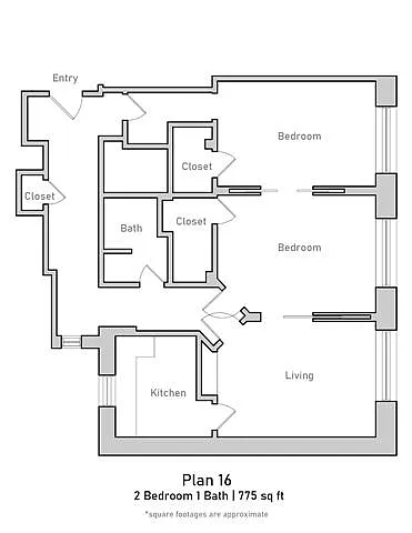 Floor plan 2 Bedroom B - Plan 16