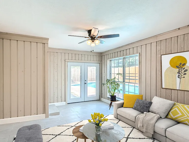 This image shows a virtually furnished space. This space come unfurnished.