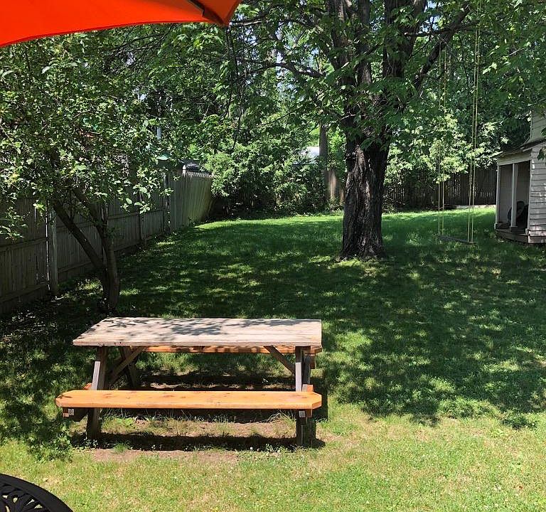 Quiet backyard for summer enjoyment. The large maple tree is magnificent in the Fall.