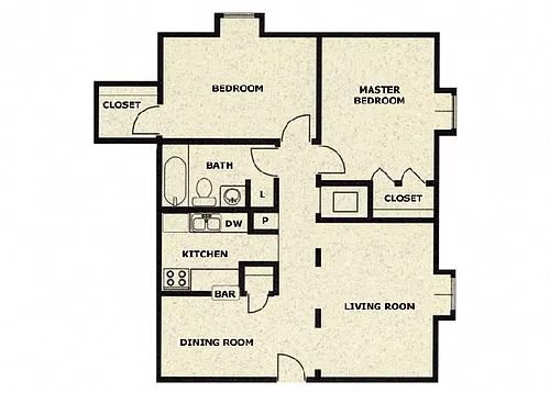 Floor plan Two Bedroom One Bathroom