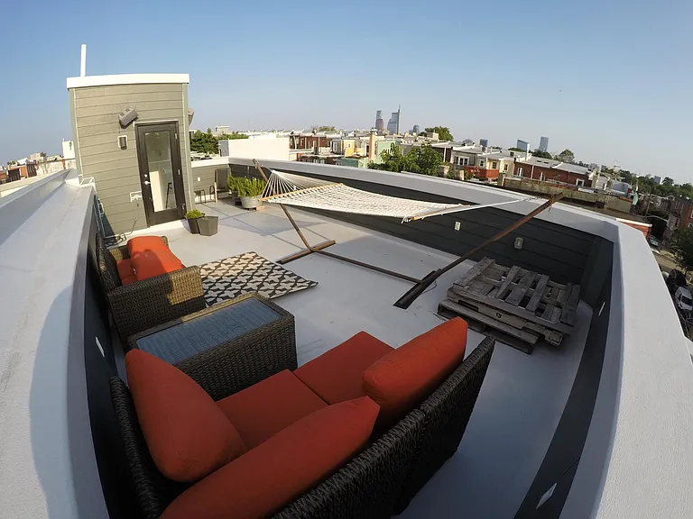 Rooftop with sunset and skyline views