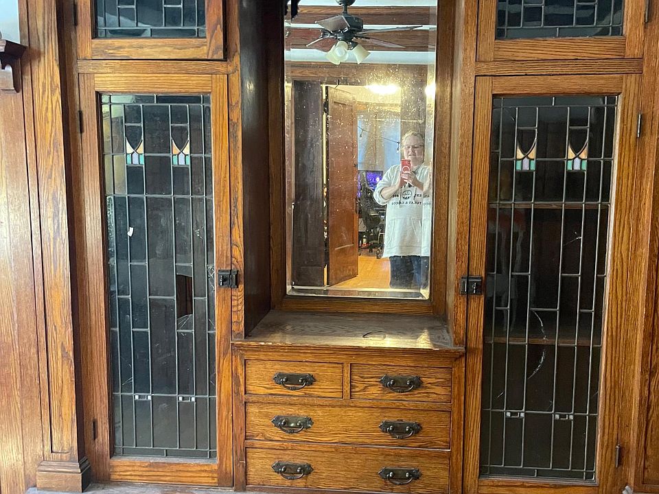 Living Room with built in buffet and leaded glass