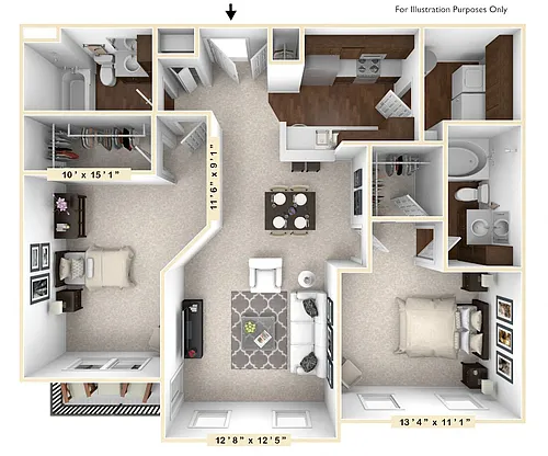 Floor plan The Sunset 2 BR 2 BA