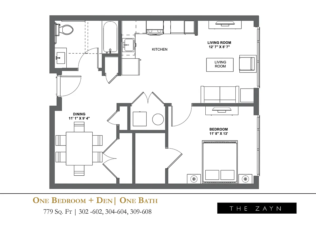 Floor plan One Bedroom + Den