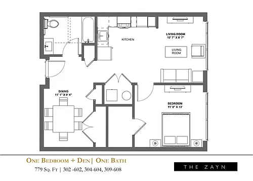 Floor plan One Bedroom + Den