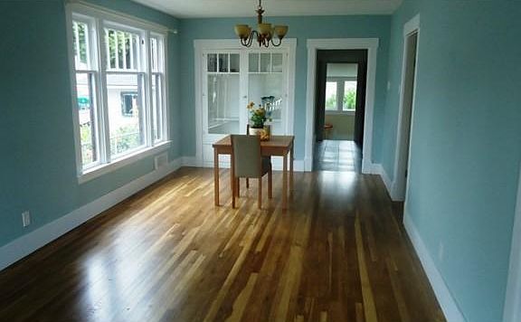 Main living/dining area with built-in