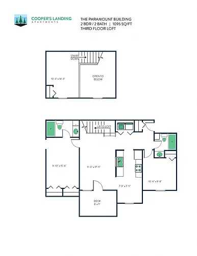 Floor plan 2 Bed, 2 Bath Loft - 1095 sq ft