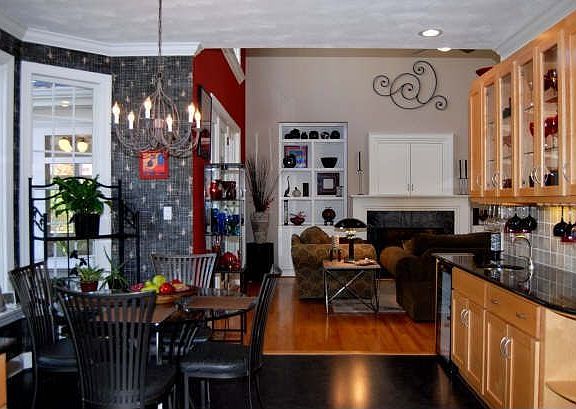 Bay Window Breakfast Nook w/Wet Bar Lit Up Glass Front Display Cabinets