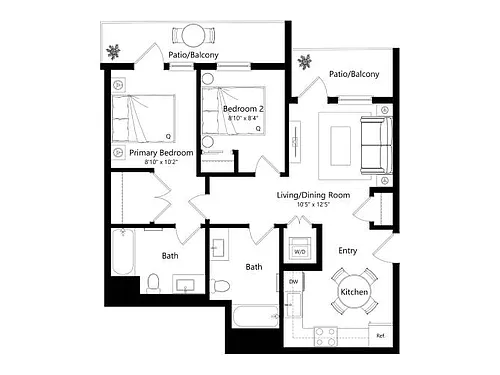 Floor plan B2C - 2 Bed 2 Bath