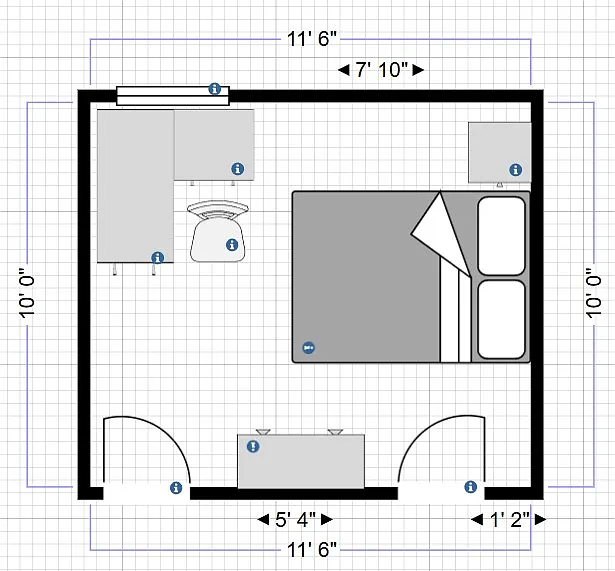 Secondary Bedroom #2, furnished with full size bed, tall dresser, desk, chair, & nightstand. Walk in closet. Private space for occupant of secondary bedroom #2.