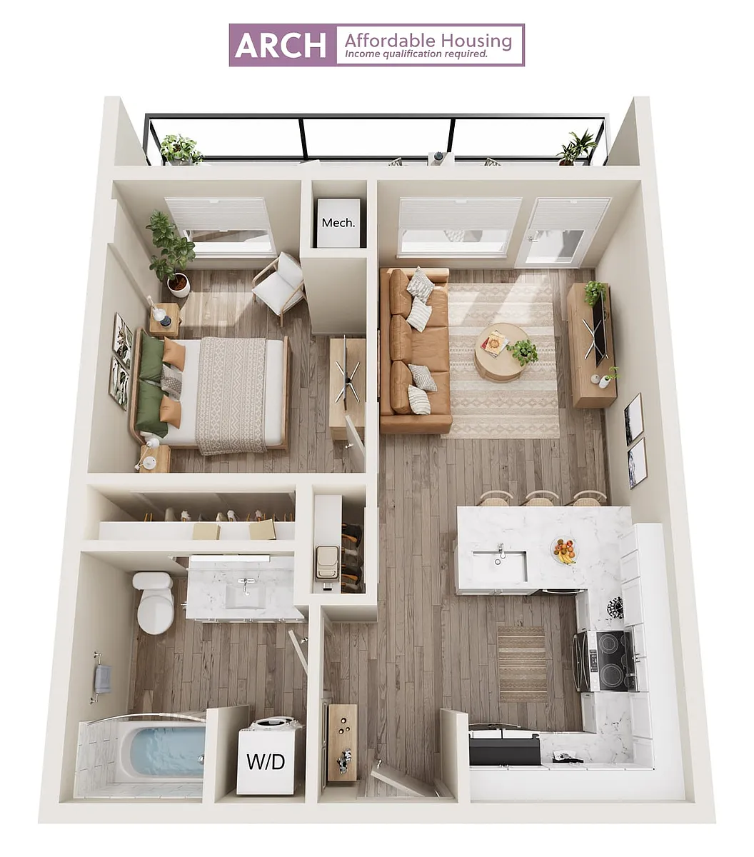 Floor plan A2 Affordable One Bedroom