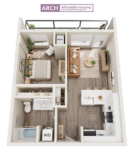 Floor plan A2 Affordable One Bedroom