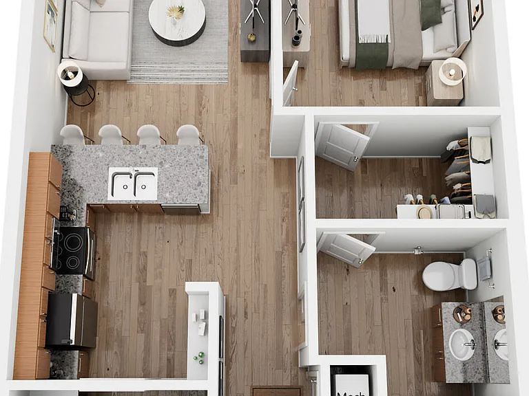 One Bedroom: Beds - 1: Baths - 1: SqFt Range - 761 to 761