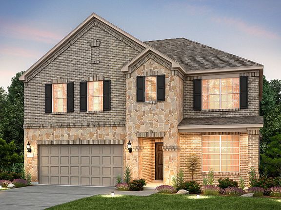 The Caldwell, a two-story home with covered front porch and 2-car garage, shown as Home Exterior B