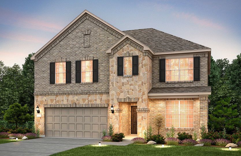 The Caldwell, a two-story home with covered front porch and 2-car garage, shown as Home Exterior B