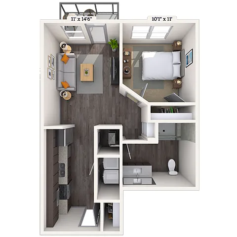 Floor plan Traditional 1x1 590 SF-FP
