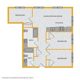 Floor plan 3 Bedroom 2 Bath 60 Percent AMI
