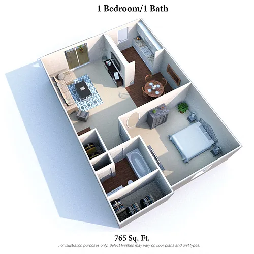 Floor plan 1 Bedroom, 1 Bath