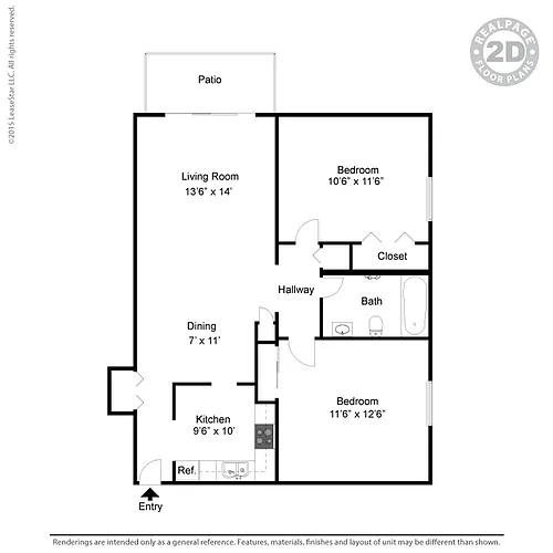 Floor plan FQ 2 BD 1 BA