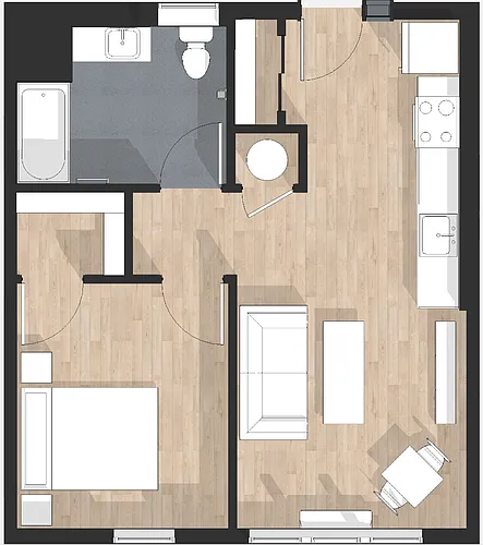 Floor plan One Bed One Bath (2C)