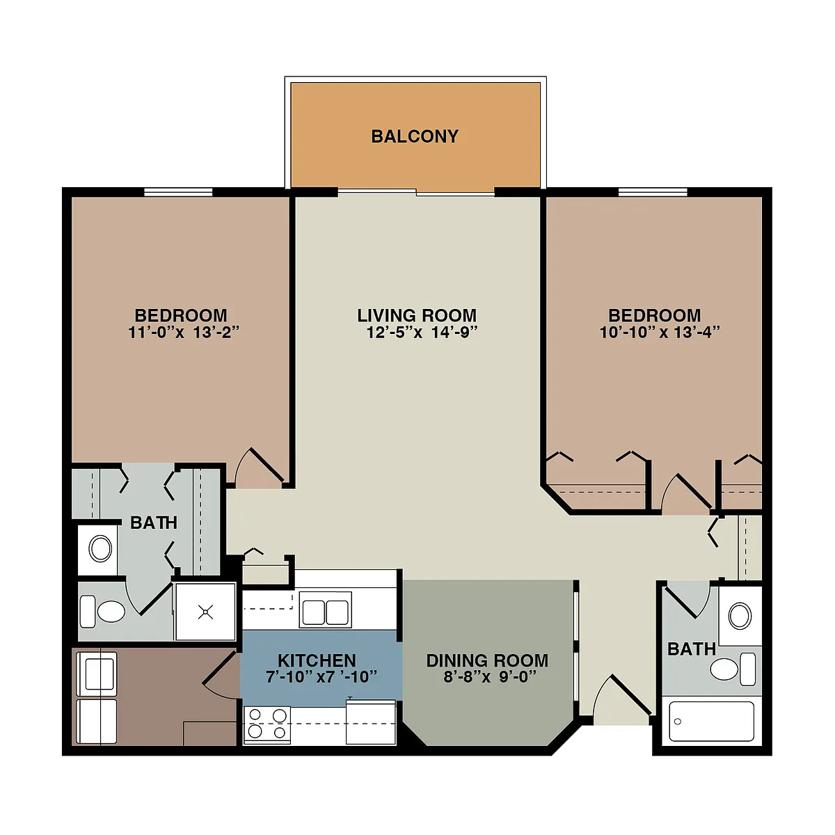Floor plan 2S - 2 Bedroom Split