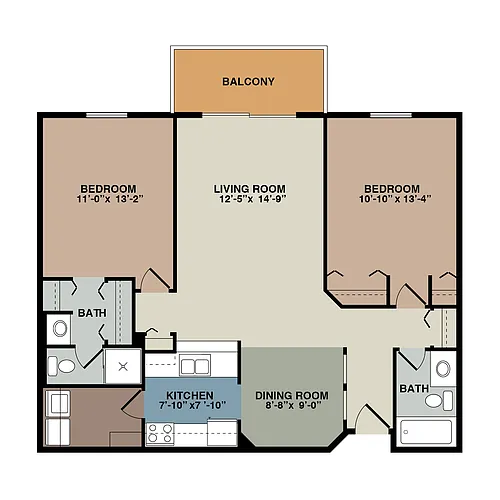 Floor plan 2S - 2 Bedroom Split