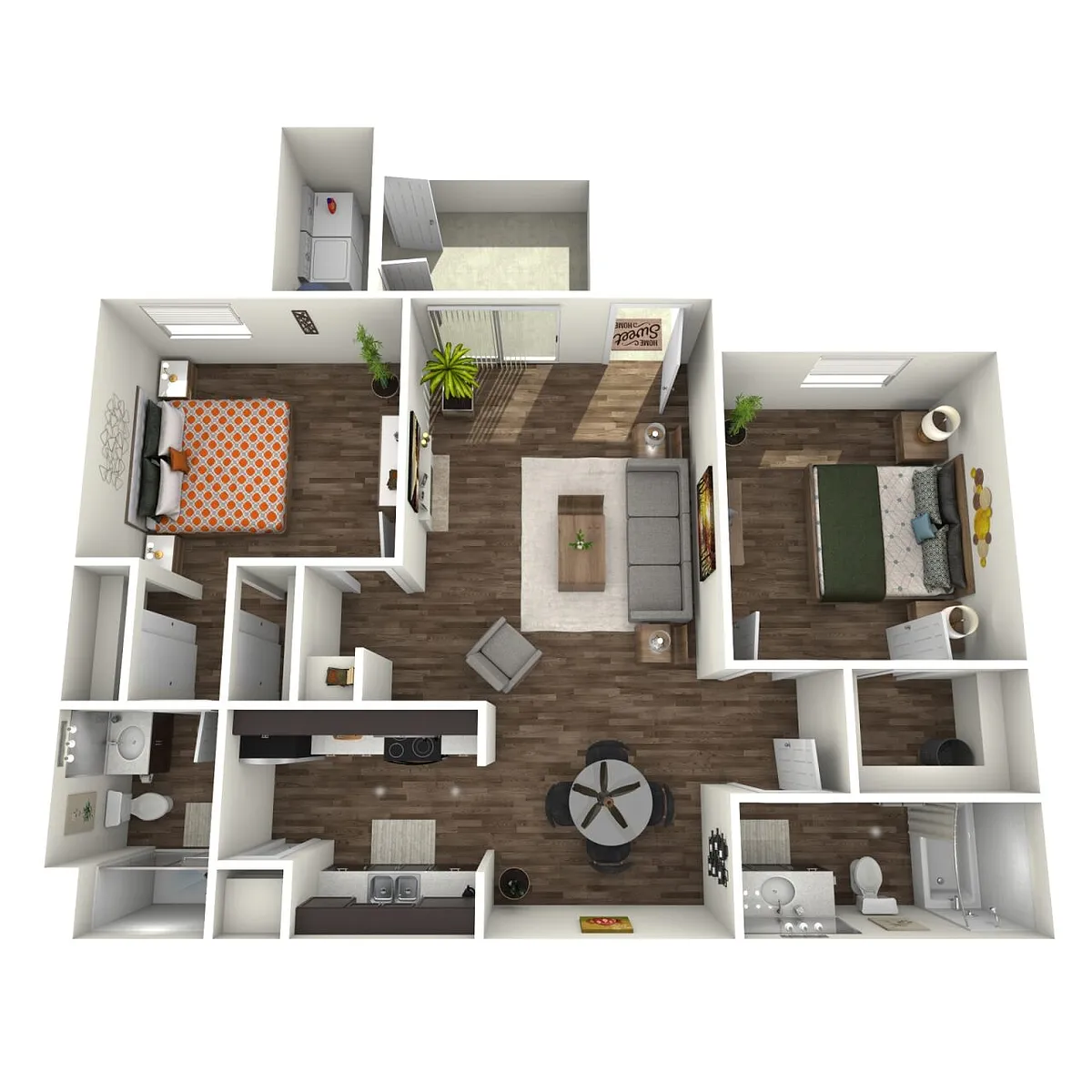 Floor plan Pinnacle - Two Bedroom/Two Bath 957 Sq Ft