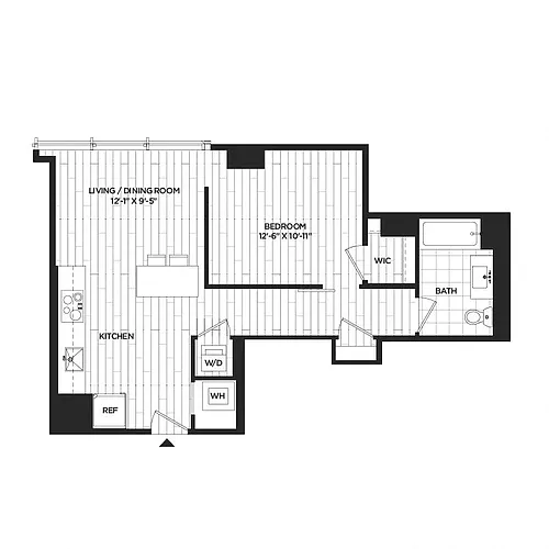 Floor plan 1 Bed - 1 Bath | A03