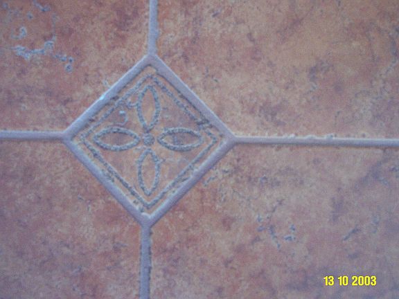 Close-up of spanish tile w deco piece