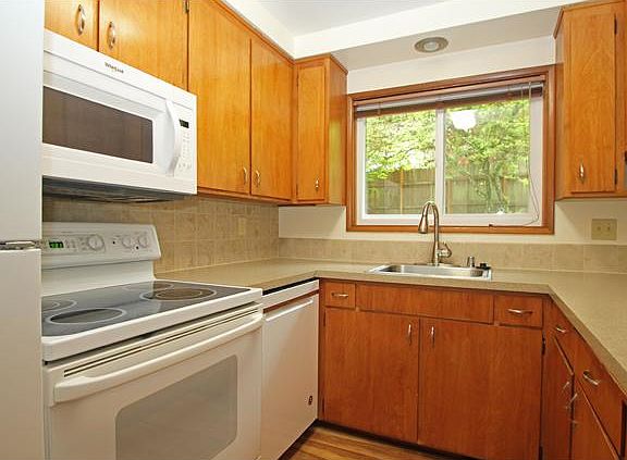 Kitchen built-in microwave, range, refrigerator