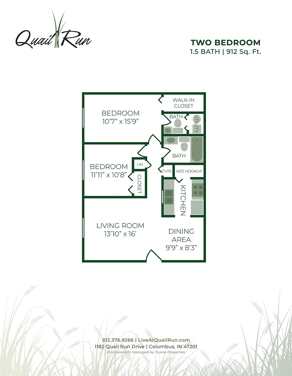 Floor plan 2 Bedroom (912 Sq. Ft.)