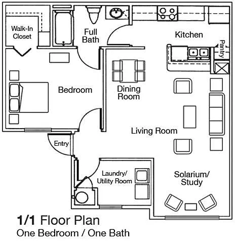 Floor plan One Bedroom One Bathroom 60%