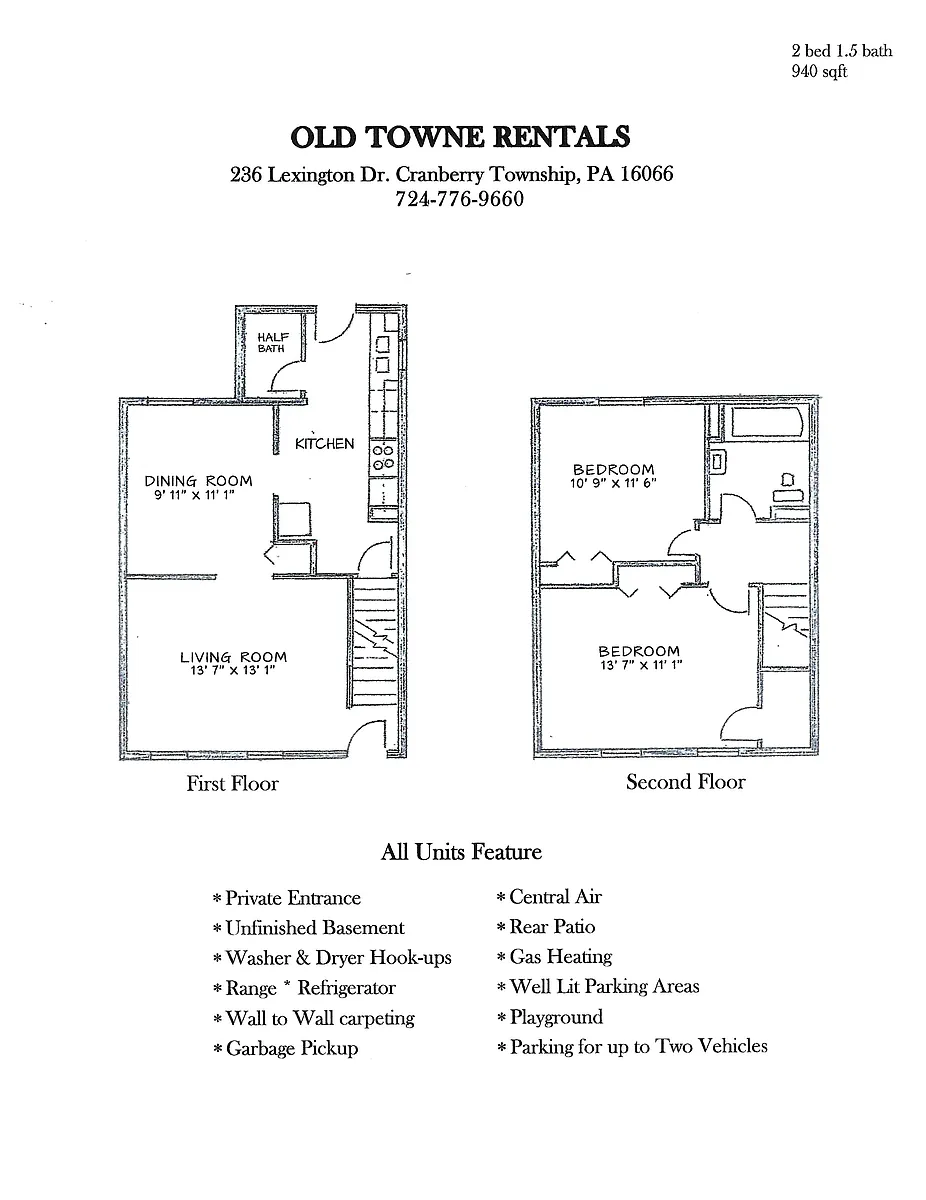 Floor plan 2 Bed 1 half Bath Townhome UNAVAILABLE