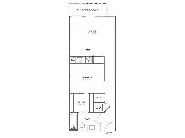 Floor plan One Bedroom One Bath (591 SF)