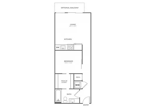 Floor plan One Bedroom One Bath (591 SF)
