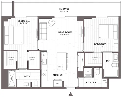 Floor plan 2 Bed-2.5 Bath-D