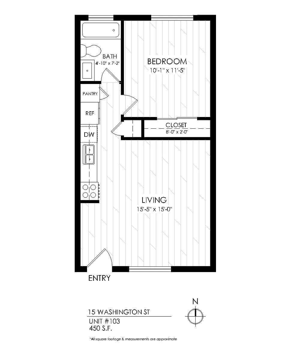 Floor plan 15 Washington 1 Bedroom x 1 Bath